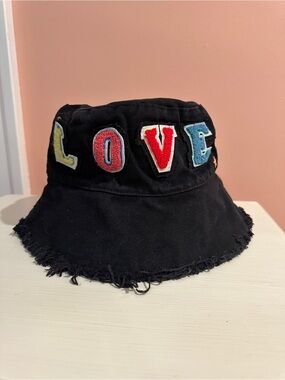 jocelyn Black Bucket Hat with Colorful LOVE Letter Patches